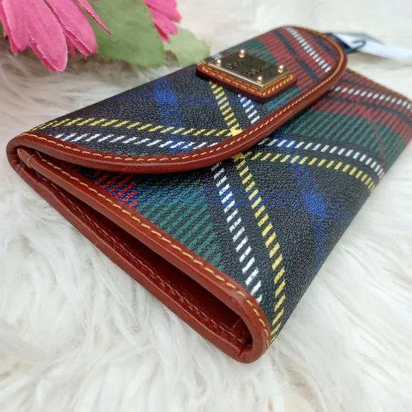 Dooney and Bourke Charcoal Tartan Plaid Windsor Continental Wallet - Picture 2 of 16